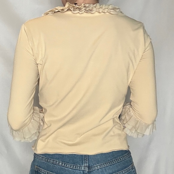 Moschino Jeans Beige Mesh Ruffle Trim Cardi/Blouse - Picture 8 of 11